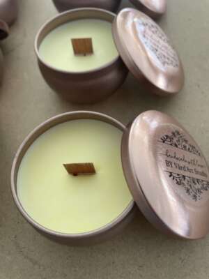 Szójaviasz illatgyertya – citronella illattal, rose gold fémtégelyben