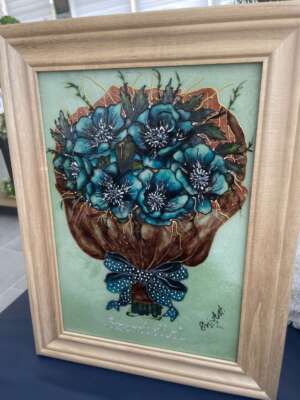 Szeretettel – Kép virágcsokorral, fa keretben