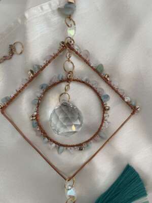 Napfogó - kettős rézkerettel, amazonit ásványokkal