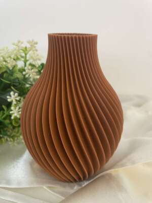3D nyomtatott barna színű dizájnváza - 14 cm