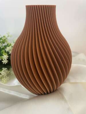 3D nyomtatott barna színű dizájnváza - 18 cm