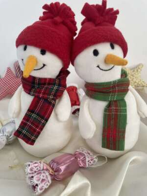 Mosolygó Hóember – Piros sapkában, kockás sállal