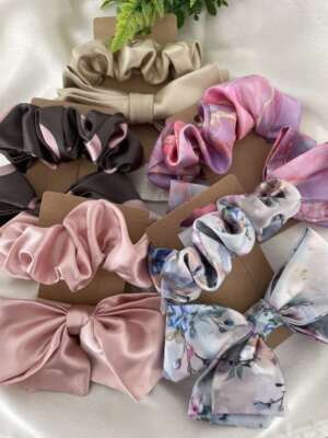 Scrunchie hajgumi és masni szett